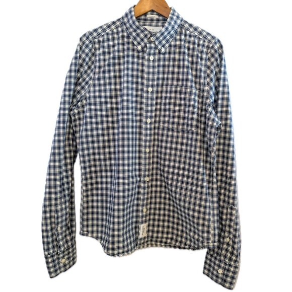 Abercrombie Men's | Y2K Cream & Navy Long Sleeve Cotton Muscle Button Down XL - Picture 2 of 11